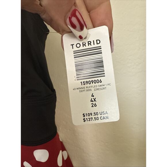 Disney Minnie Mouse Womens Plus One Piece Swimsuit Ruffle V Neck Polka Dot 4X - Picture 6 of 9